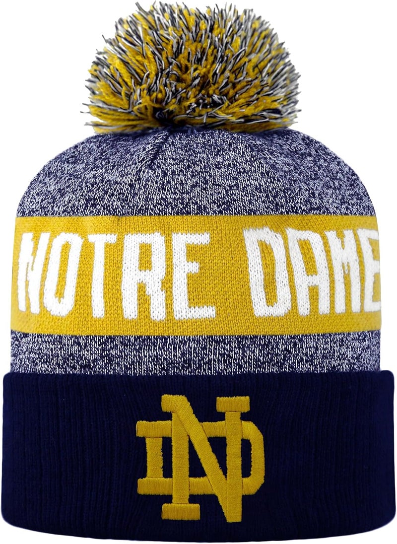 LogoFit NCAA Team Color-Embroidered Logo -Cuffed Knit Skully Beanie Pom Hat-OSFM - Image 1